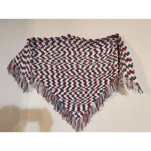 70” wide
35” from top to bottom 

Hand Crocheted Scarf Wrap Large Plaid